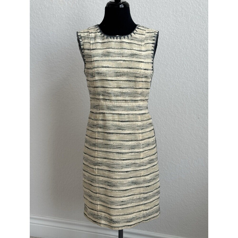 Tory Burch Cream and Black Striped Sleeveless Sheath Dress